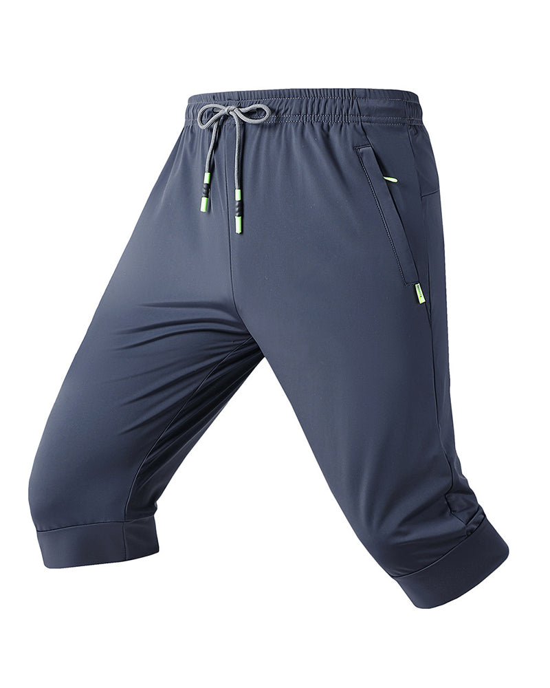 Men's Ice Silk Pants Capri Pants Sports Shorts Summer Stretch Air Conditioning Pants Breathable Loose Trendy All-match Large Size Pants