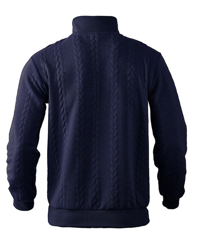 Big & Tall Men's Stand Collar Zipper Jacquard Long Sleeve Sweater S-3XL