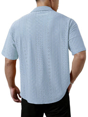 S-3XL Breathable Lapel Collar Solid Color Short-Sleeve Shirt
