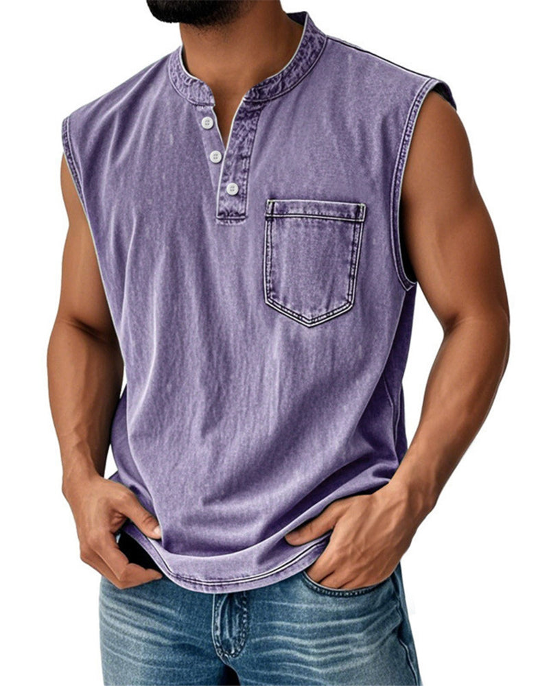 Large-size Men's Explosive Three-button Sleeveless T-shirt Washable Casual Fashionable Vest