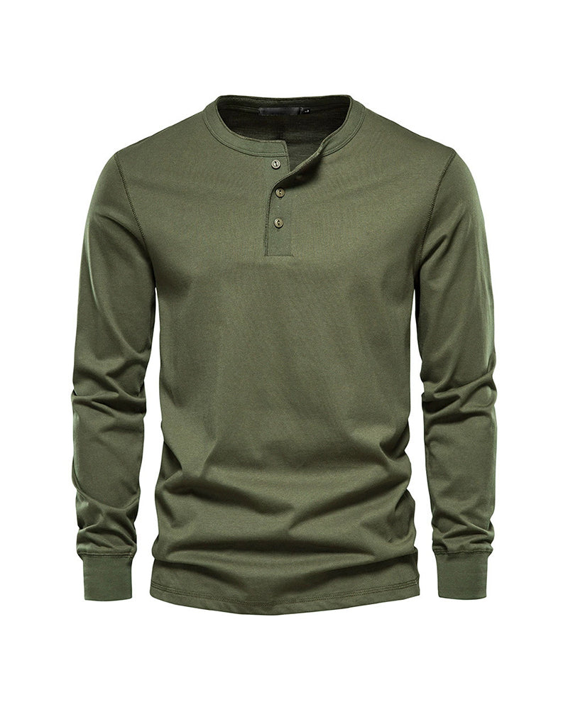 Big & Tall Men's Henry Neck/Round Neck Long Sleeve T-Shirt Base Top XS-5XL