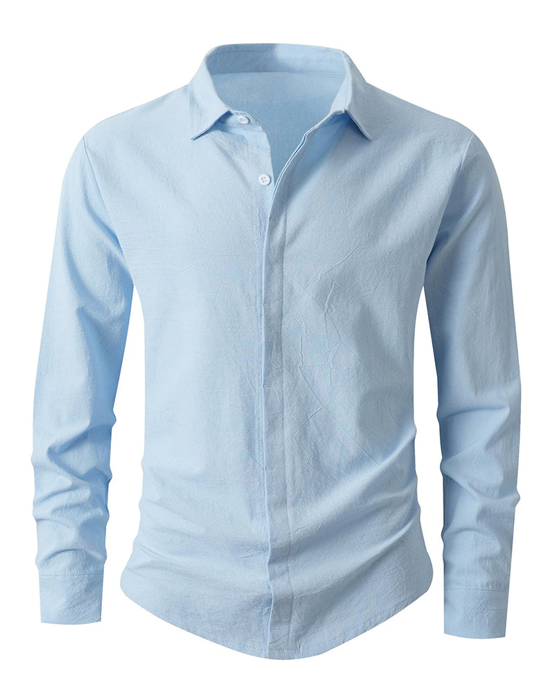 Big & Tall Men's Commuter Collar Solid Color Long Sleeve Shirt S-3XL