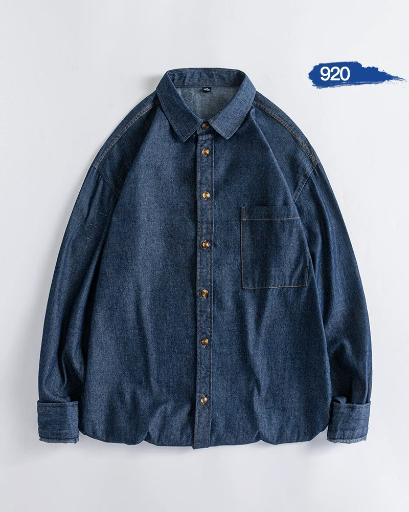 🔥Christmas 50% Off Exclusive ✨Big & Tall Men's Vintage Cotton Blue Denim Lapel Long Sleeve Shirt M-4XL