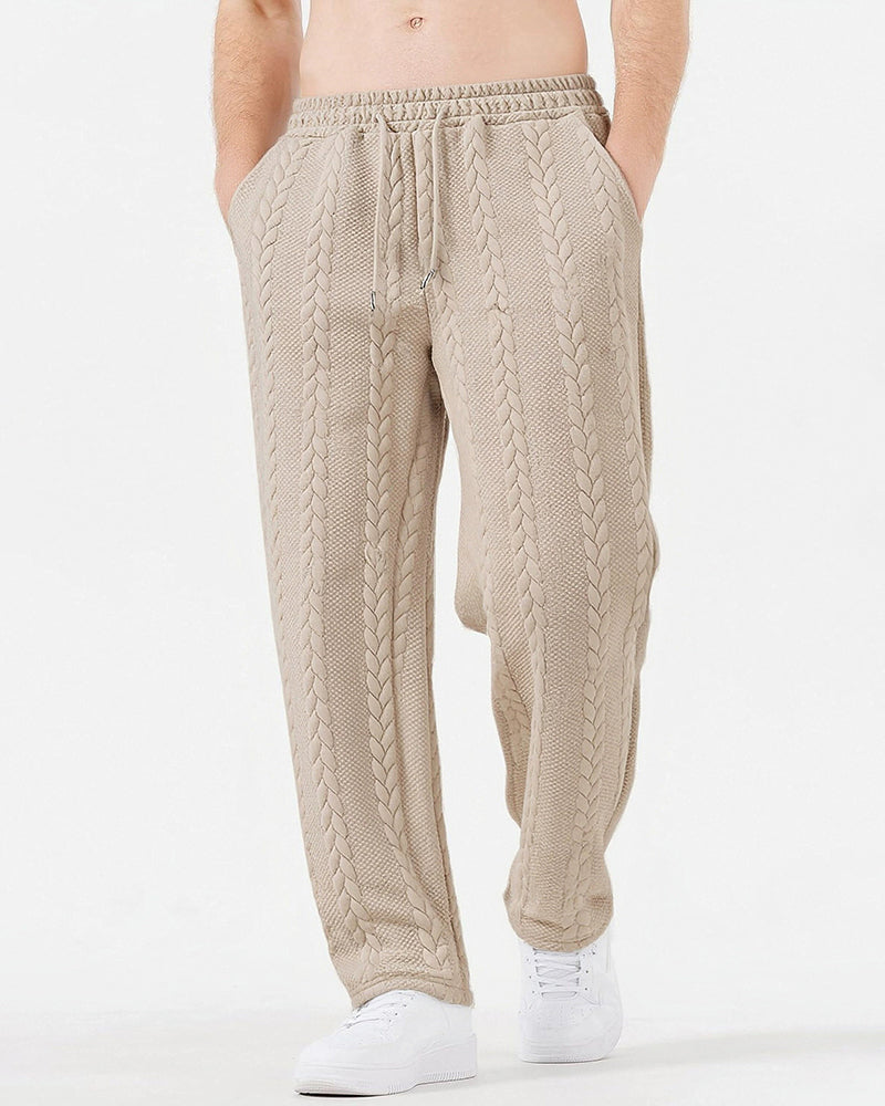 Big & Tall Men's Solid Color Tether Jacquard Knit Straight Pants XS-2XL