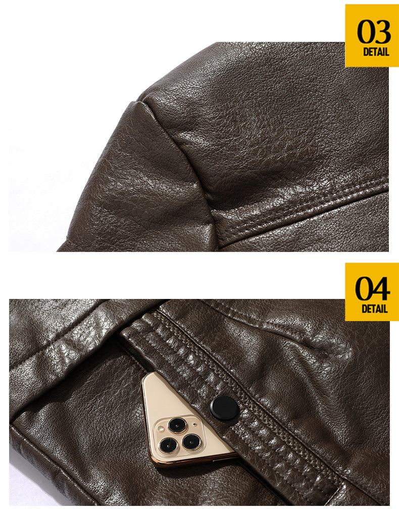 Big & Tall Men's Medium And Long Large Lapel Thickened Leather Suit Jacket S-3XL