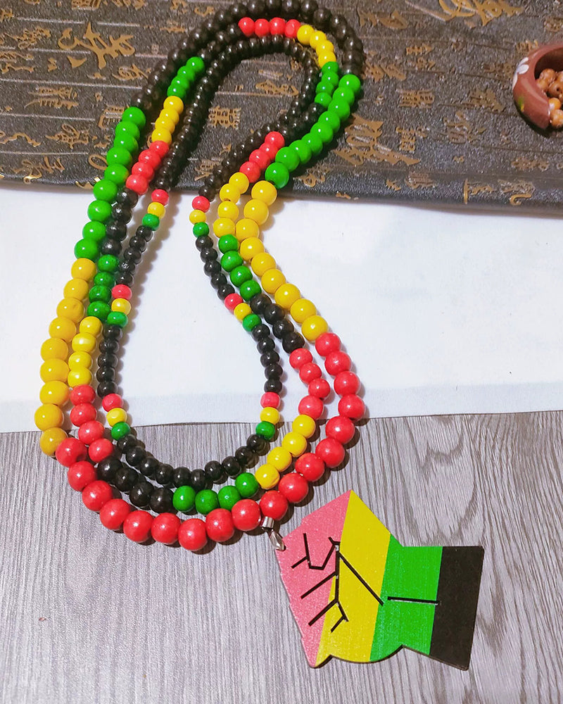 Reggae Color Wooden Bead Cross Necklace Hip Hop Jewelry
