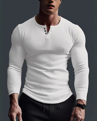 Big & Tall Men's V-neck Solid Color Fitness High Elastic Base Long Sleeve S-3XL
