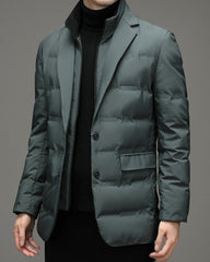 Big & Tall Men's Winter Down Suit Can Be Removable With Vertical Collar Fake Two-piece M-6XL