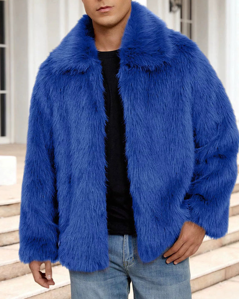 Big & Tall Men's Lapel Short Faux Fur Jacket S-3XL