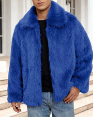 Big & Tall Men's Lapel Short Faux Fur Jacket S-3XL