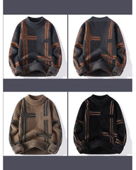 Big & Tall Men's Classic Striped Mock Turtleneck Thickened Sweater M-5XL