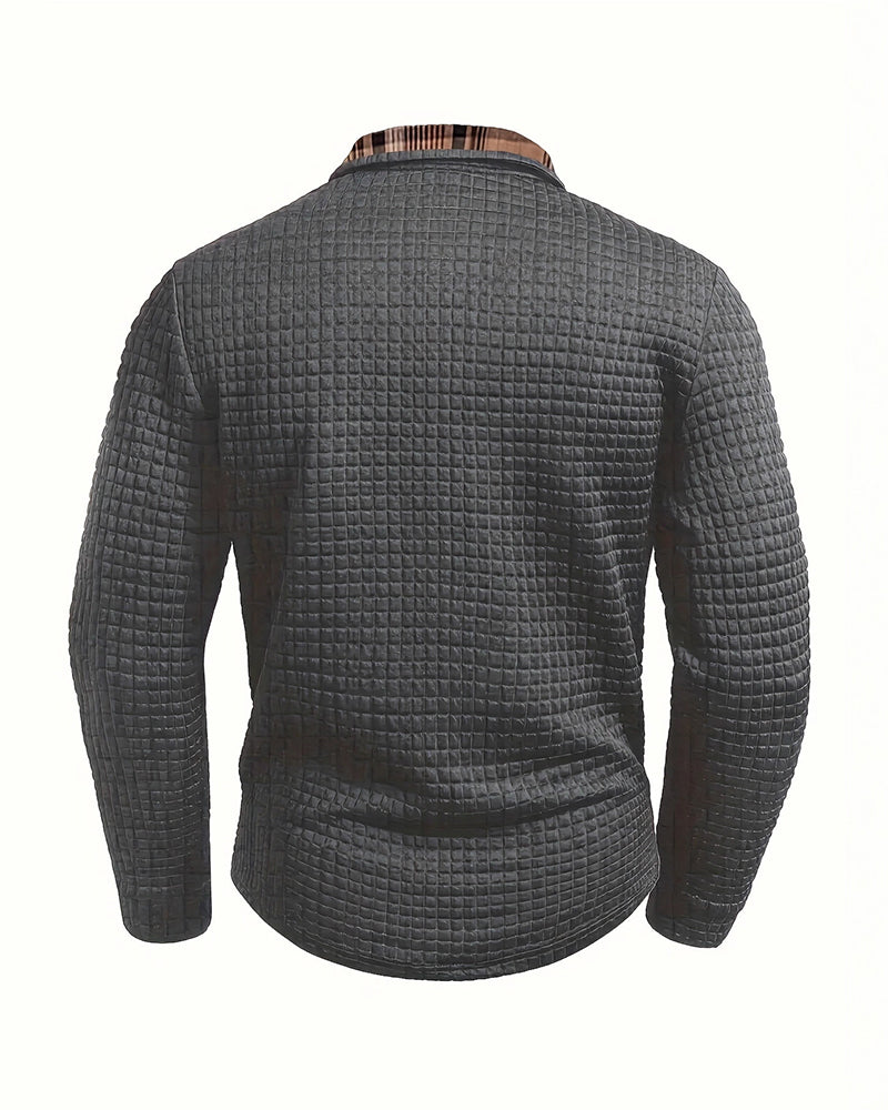 Big & Tall Men's Plaid Pocket Lapel Long Sleeve Polo M-3XL