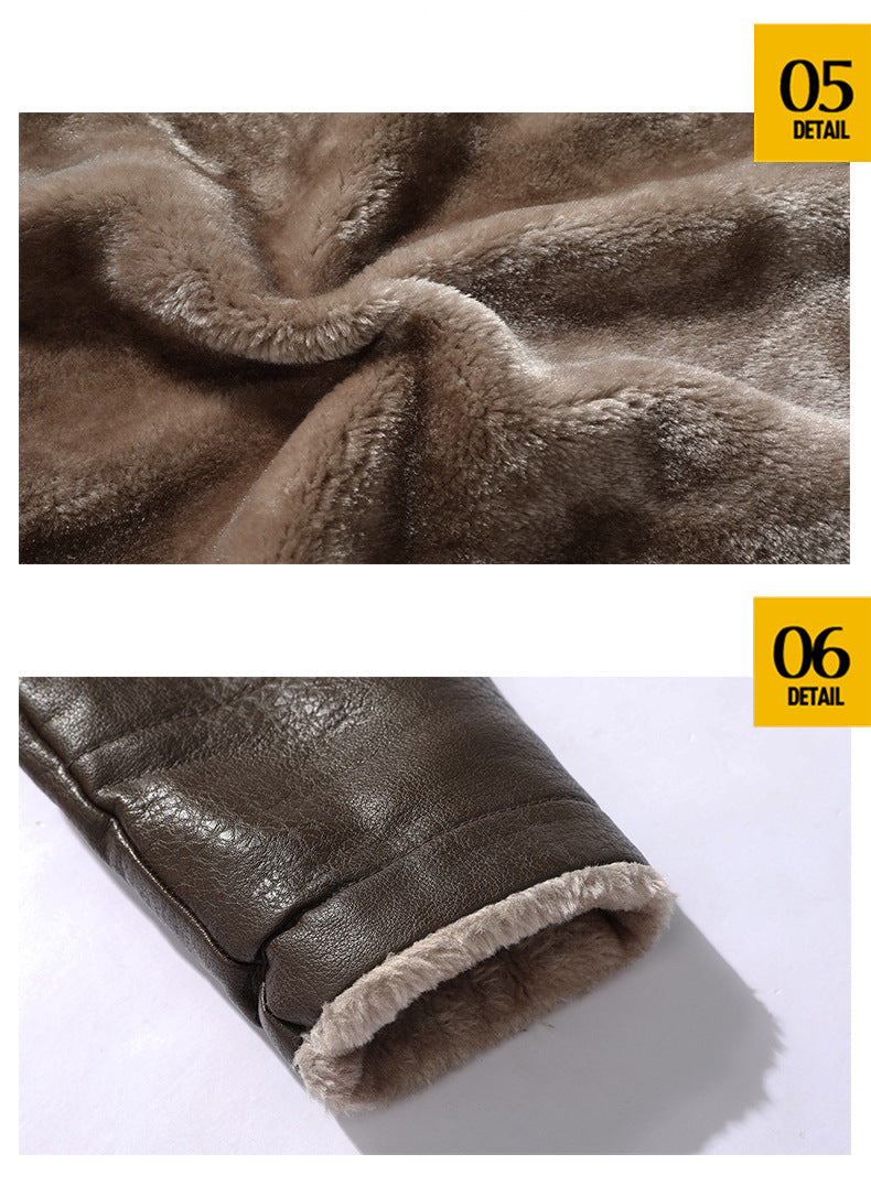 Big & Tall Men's Medium And Long Large Lapel Thickened Leather Suit Jacket S-3XL