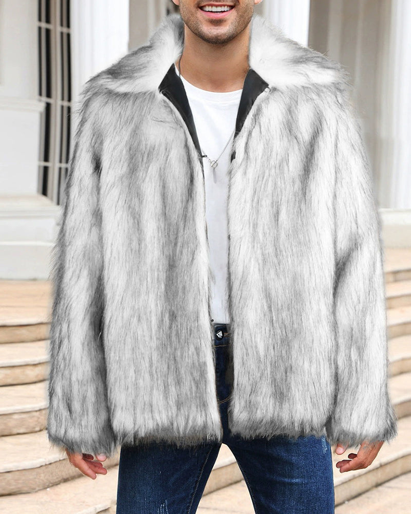 Big & Tall Men's Lapel Short Faux Fur Jacket S-3XL
