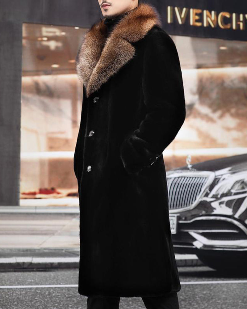 Big & Tall Men's Warm Imitation Mink Mid-length Environmentally Friendly Fur Hooded Jacket M-6XL