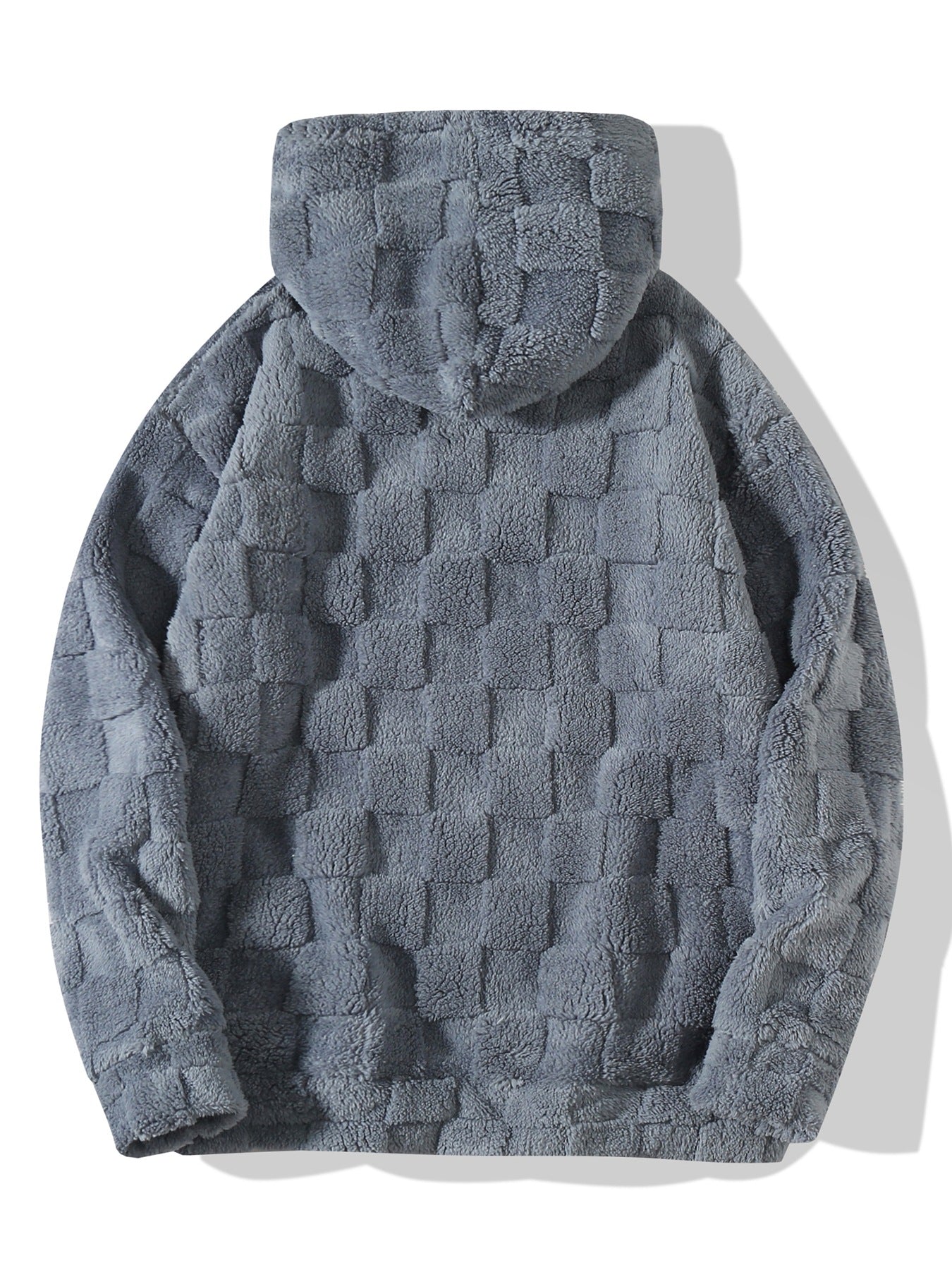 Big & Tall Men's Solid Color Square Plaid Plush Hooded Sweatshirt S-2XL