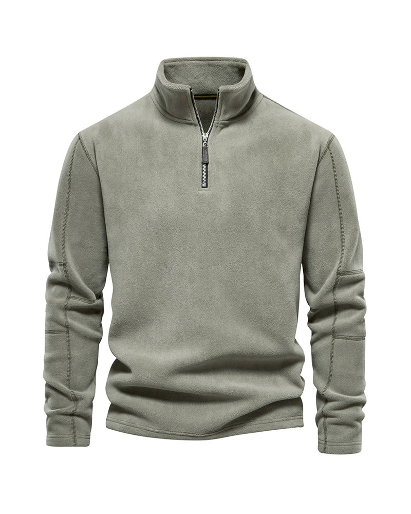 Big & Tall Men's Fleece Stand Collar Half Zipper Long Sleeve Sweater S-2XL