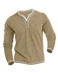 Big & Tall Men's Colored Cotton Small V-neck Stretch Henry Collar Long Sleeve T-shirt S-3XL