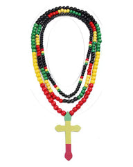 Reggae Color Wooden Bead Cross Necklace Hip Hop Jewelry