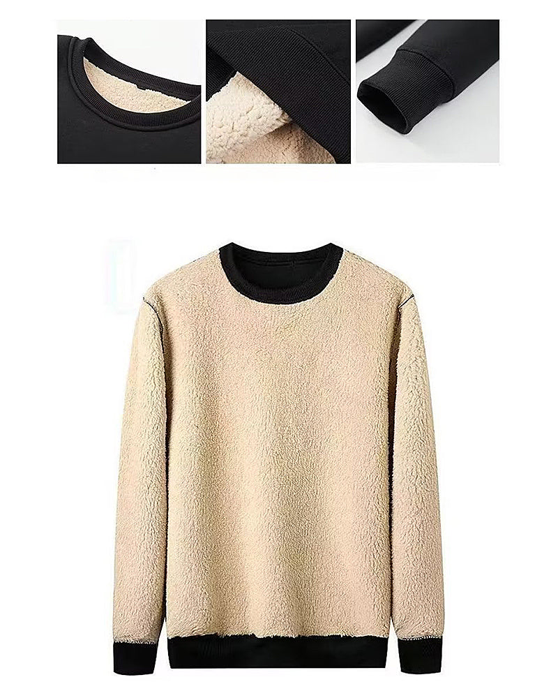 Big & Tall Men's Classic Solid Color Padded Lambswool Crew Neck Sweater M-5XL