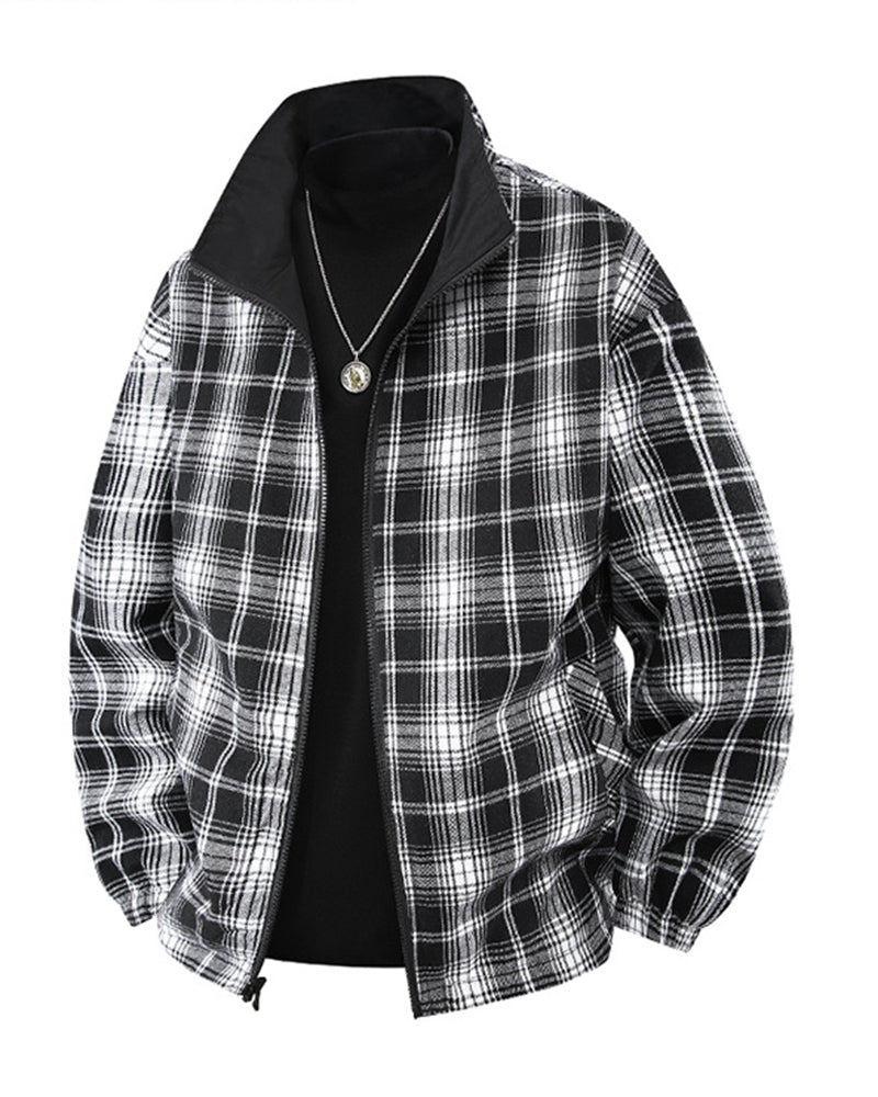Big & Tall Men's Double Wearing Windproof Plaid Jacket M-3XL