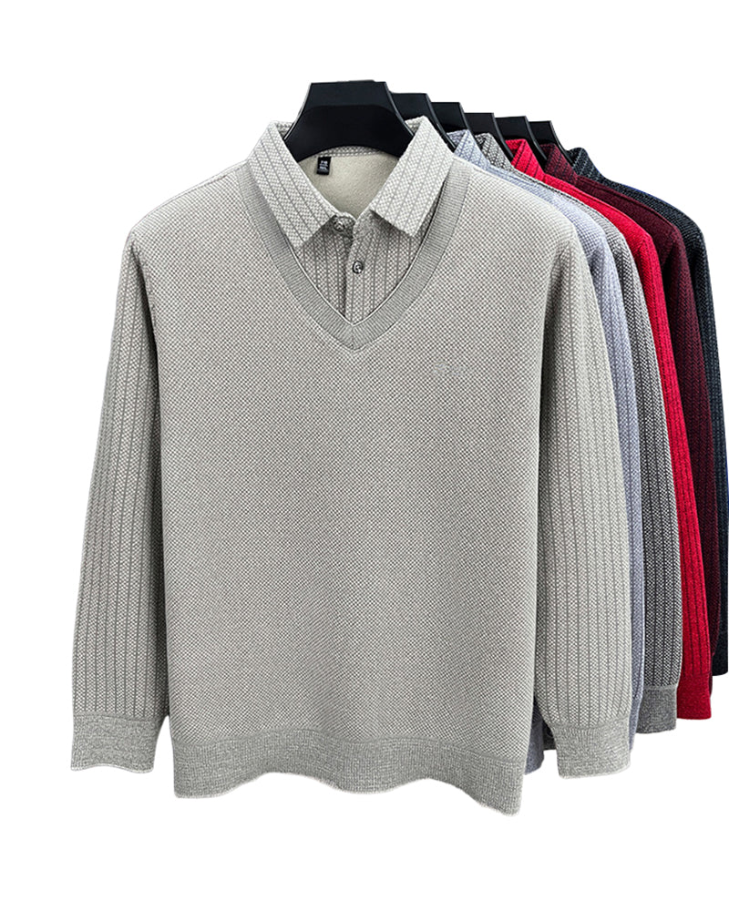 Big & Tall Men's Fake Two-piece Lapel Padded Sweater M-4XL