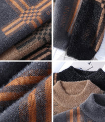 Big & Tall Men's Classic Striped Mock Turtleneck Thickened Sweater M-5XL