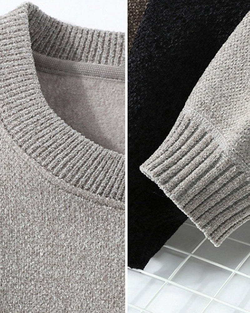 Big & Tall Men's Chenille One-piece Velvet Crew Neck Padded Sweater L-4XL