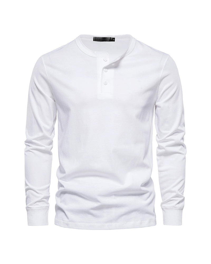 Big & Tall Men's Henry Neck/Round Neck Long Sleeve T-Shirt Base Top XS-5XL