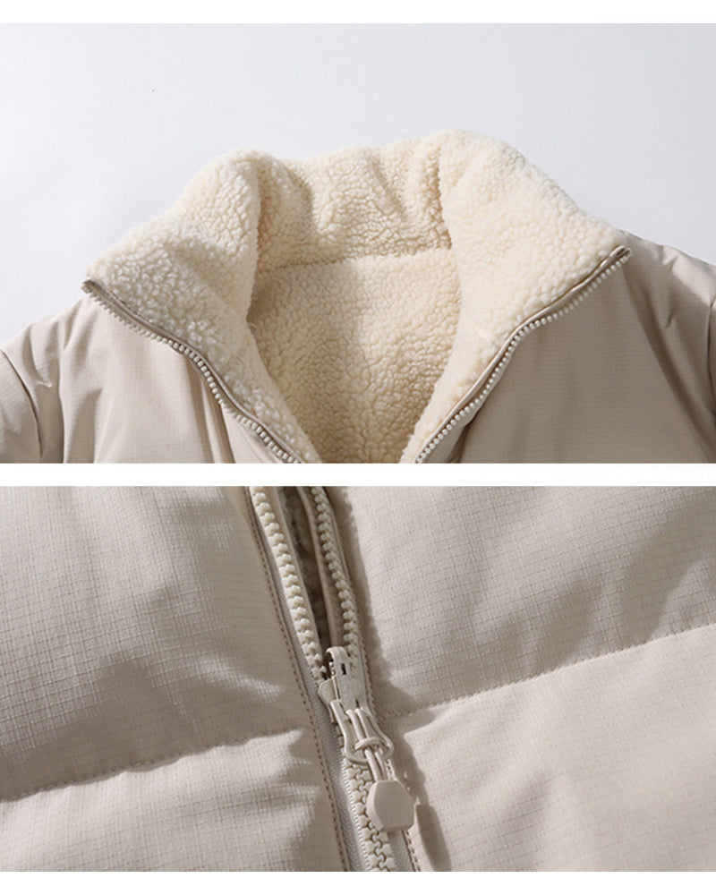 Big & Tall Men's Solid Color Vertical Collar Thickened Lamb Velvet Cotton-padded Jacket Double-sided Wearable S-3XL