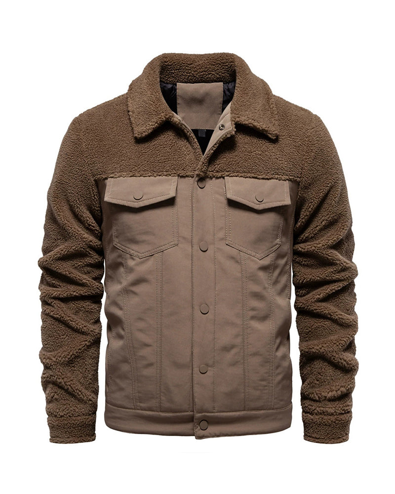 Big & Tall Men's Lamb Wool Patchwork Jacket Coat S-2XL