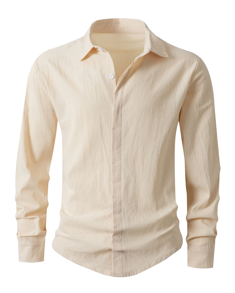 Big & Tall Men's Commuter Collar Solid Color Long Sleeve Shirt S-3XL