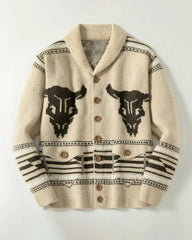 Big & Tall Men's Vintage Jacquard Bullhead Lel Long Sleeve Cardigan Jacket M-3XL