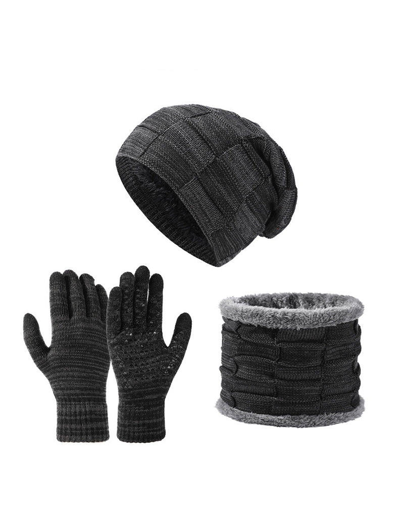 Men's And Women's Autumn And Winter Thick Hat Scarf Gloves Three-piece Set