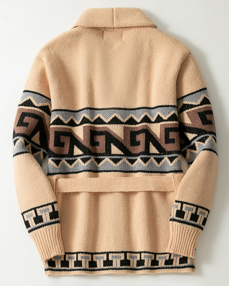 Big & Tall Men's Retro Mid-length Aztec Jacquard Cardigan Sweater Coat M-3XL