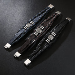 Punk Style Multi-Layer Compass Woven Leather Cord Bracelet