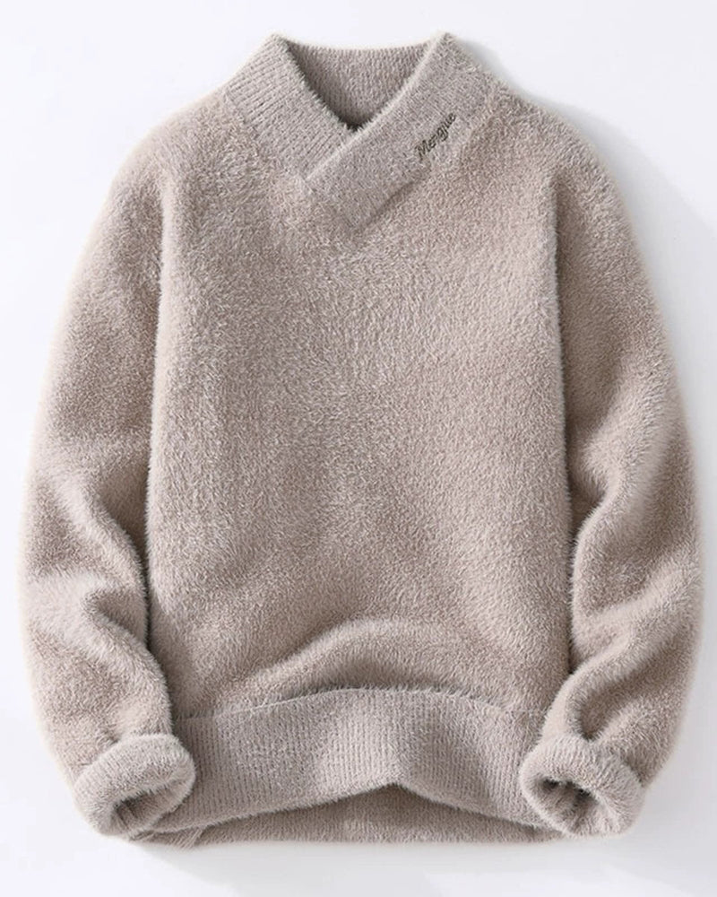 Big & Tall Men's Solid Color Fluffy Semi-Turtleneck Knit Sweater M-3XL