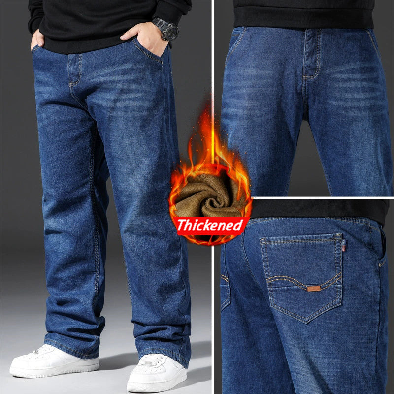 Big & Tall Men's Autumn And Winter Thick Loose Stretch Straight Jeans 28-50