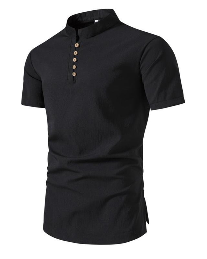 Retro Casual Short-sleeved Shirt Chinese Style Men's Solid Color Wide Loose Collar Lining