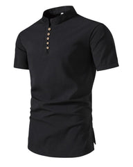 Retro Casual Short-sleeved Shirt Chinese Style Men's Solid Color Wide Loose Collar Lining