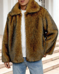 Big & Tall Men's Lapel Short Faux Fur Jacket S-3XL