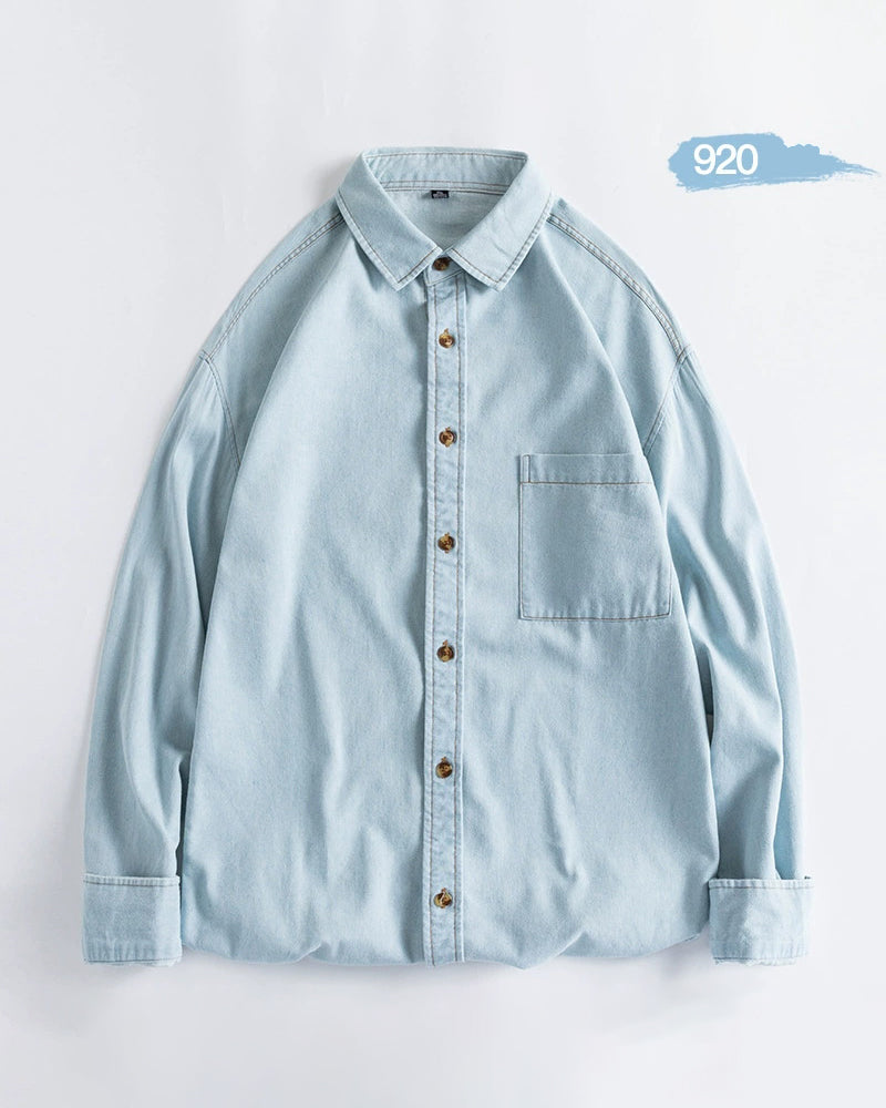 🔥Christmas 50% Off Exclusive ✨Big & Tall Men's Vintage Cotton Blue Denim Lapel Long Sleeve Shirt M-4XL