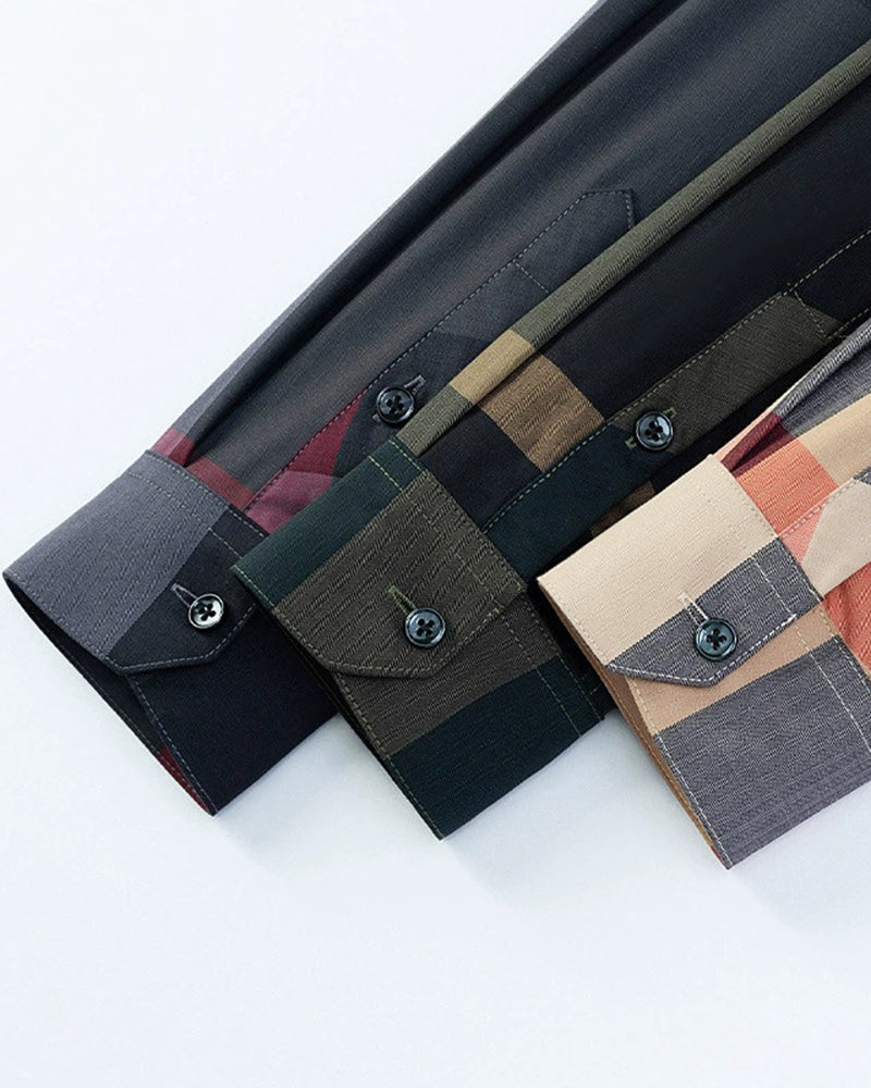 Big & Tall Men's Business Plaid Stripe Non-Ironing Long Sleeve Shirt M-4XL