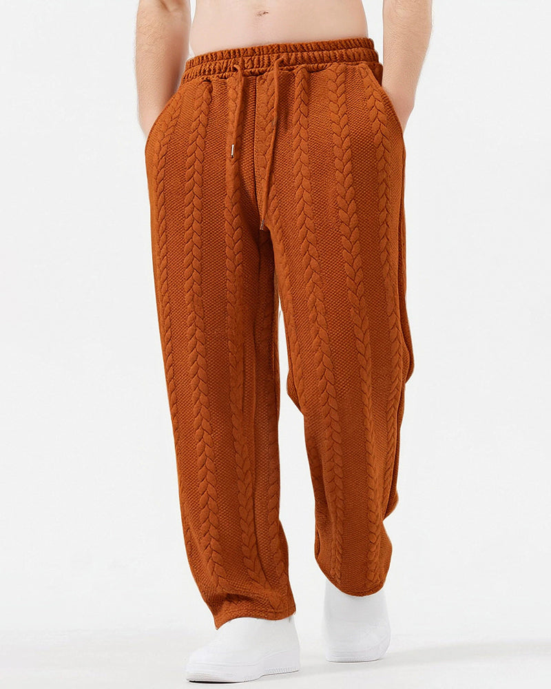 Big & Tall Men's Solid Color Tether Jacquard Knit Straight Pants XS-2XL