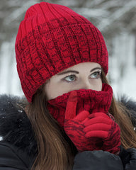 Outdoor Thickened Gradient Contrast Hat Scarf Gloves Knitted Set