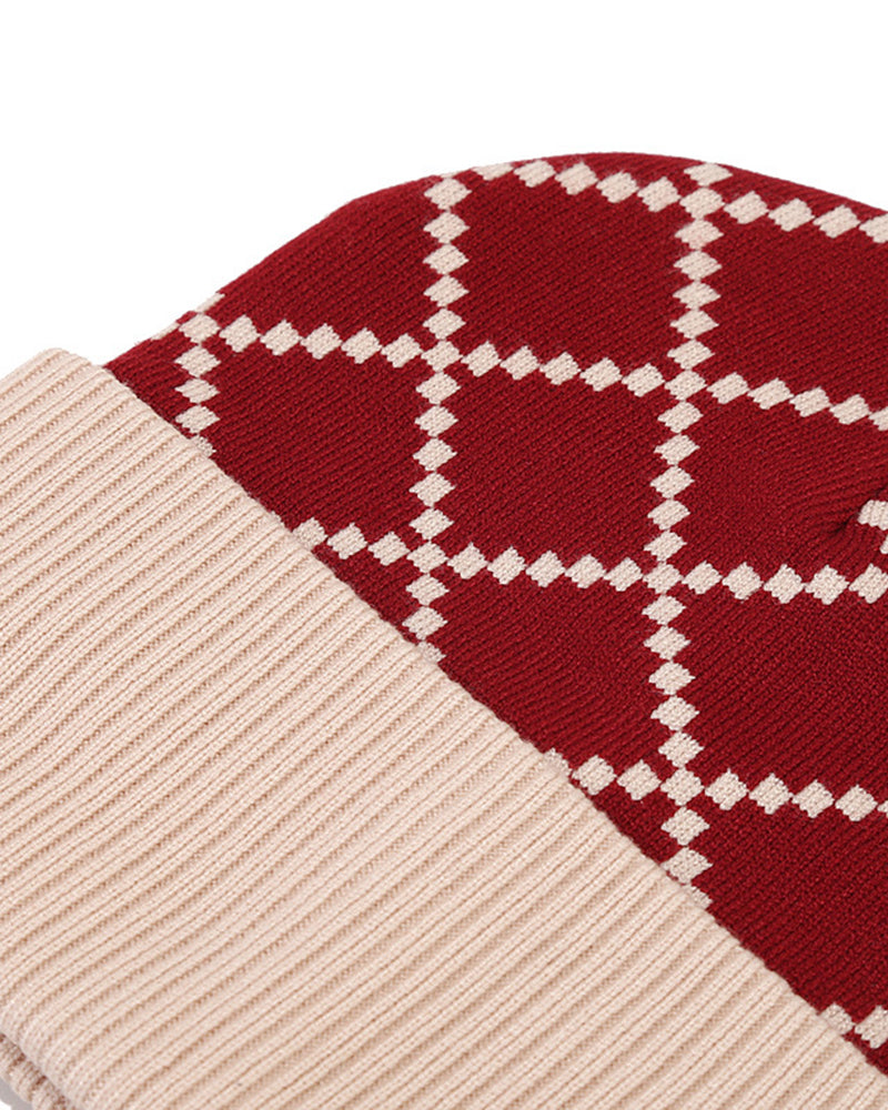 Outdoor Cold-proof Diamond Knitted Hat Gloves Scarf Set