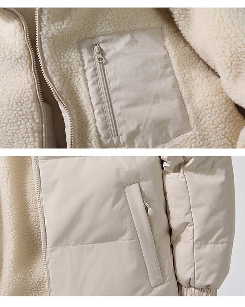 Big & Tall Men's Solid Color Vertical Collar Thickened Lamb Velvet Cotton-padded Jacket Double-sided Wearable S-3XL