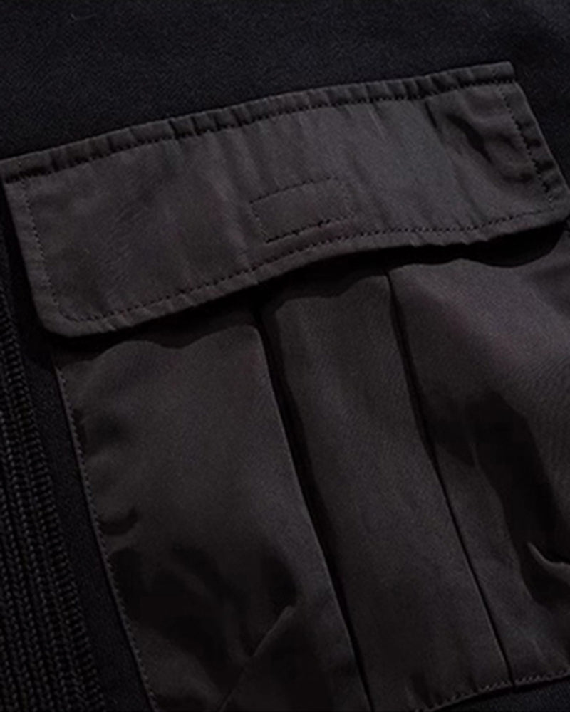 Big & Tall Men's Splicing Pocket Crewneck Plus Velvet Crewneck Sweatshirt 2XL-8XL