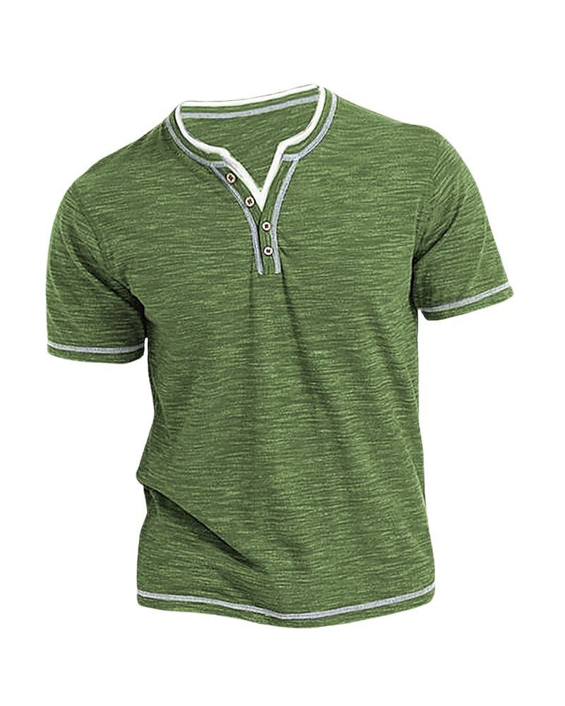 Big & Tall Men's Colored Cotton Small V-neck Stretch Henry Collar Short Sleeve T-shirt S-3XL