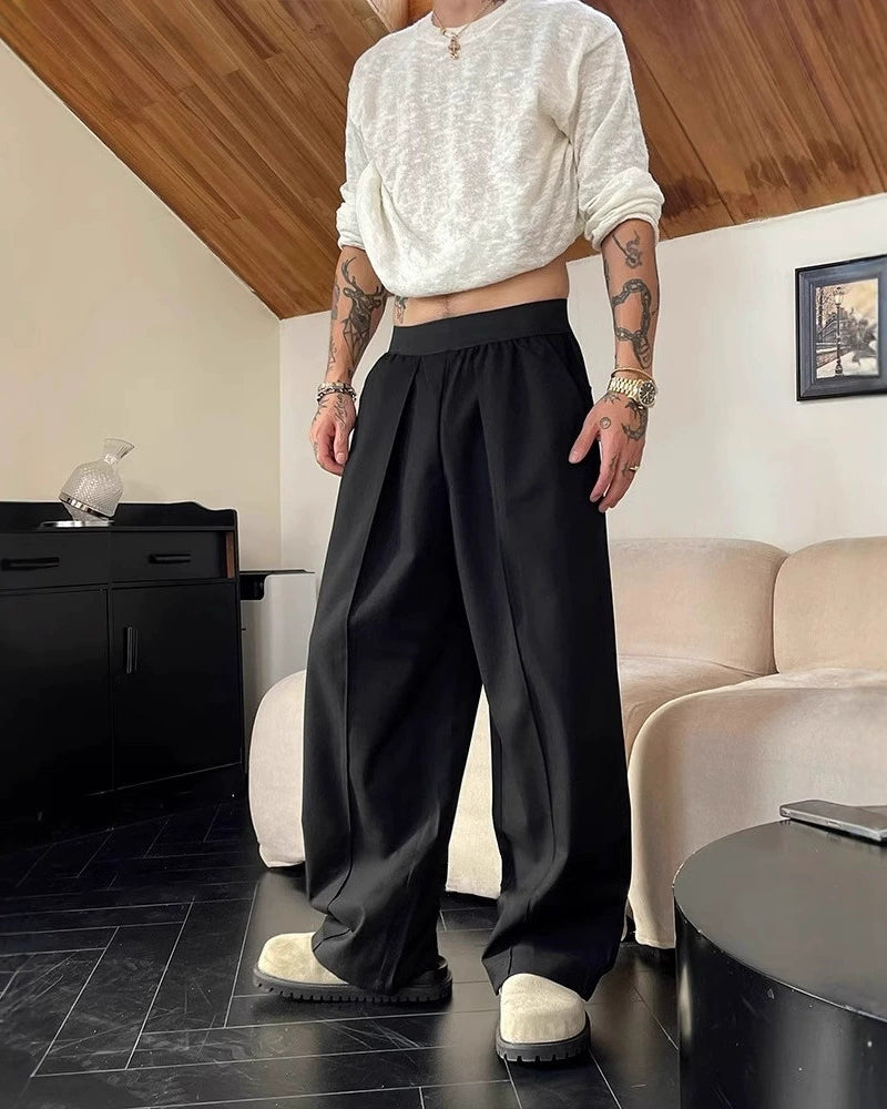 Big & Tall Men's Simple Contrast Color Elastic Waist Casual Straight Trousers M-4XL